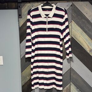 Tommy Hilfiger Navy and White Striped Long Sleeve Dress